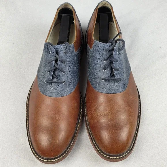 Cole Haan NikeAir Air Sole Saddle Brown Blue Leather Oxford Dress Shoes Sz 9 M - Picture 5 of 10